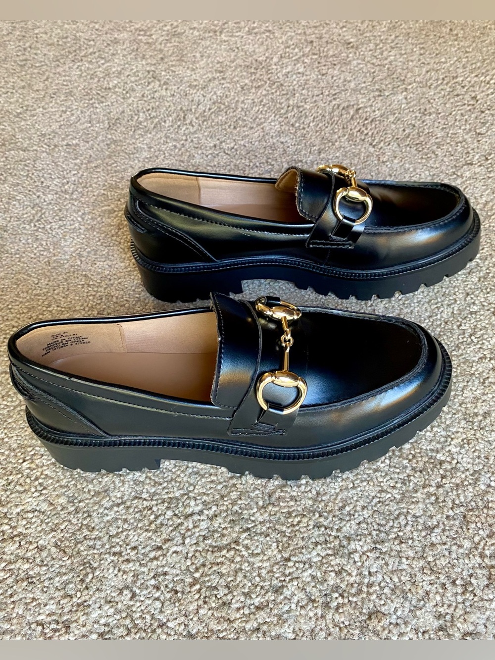 H&M Black Chunky Lug Sole Horsebit Loafers